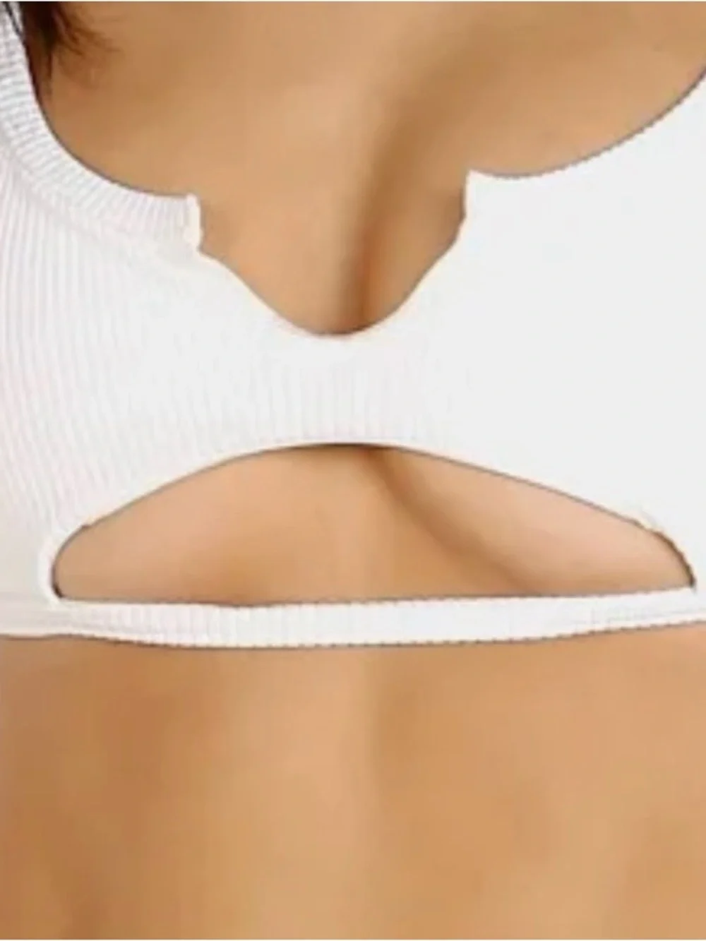 Frankie's Bikinis White Ribbed Cutout Bikini top